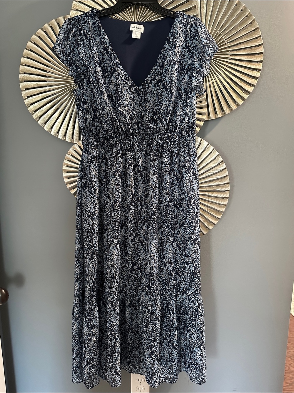 Boden Navy Blue Floral V-Neck Midi Dress